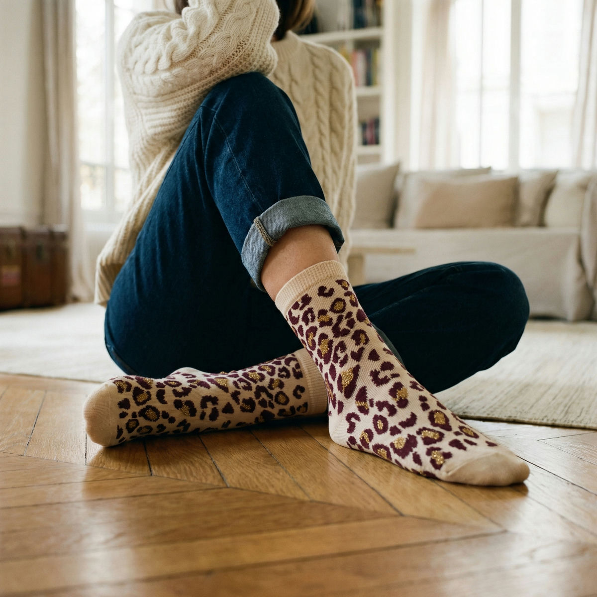 Chaussettes Léopard bordeaux x5